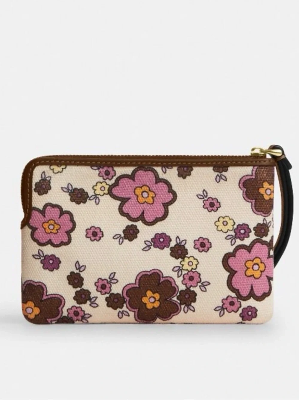 Coach Floral Zip Wristlet in Cream, Pink & Brown